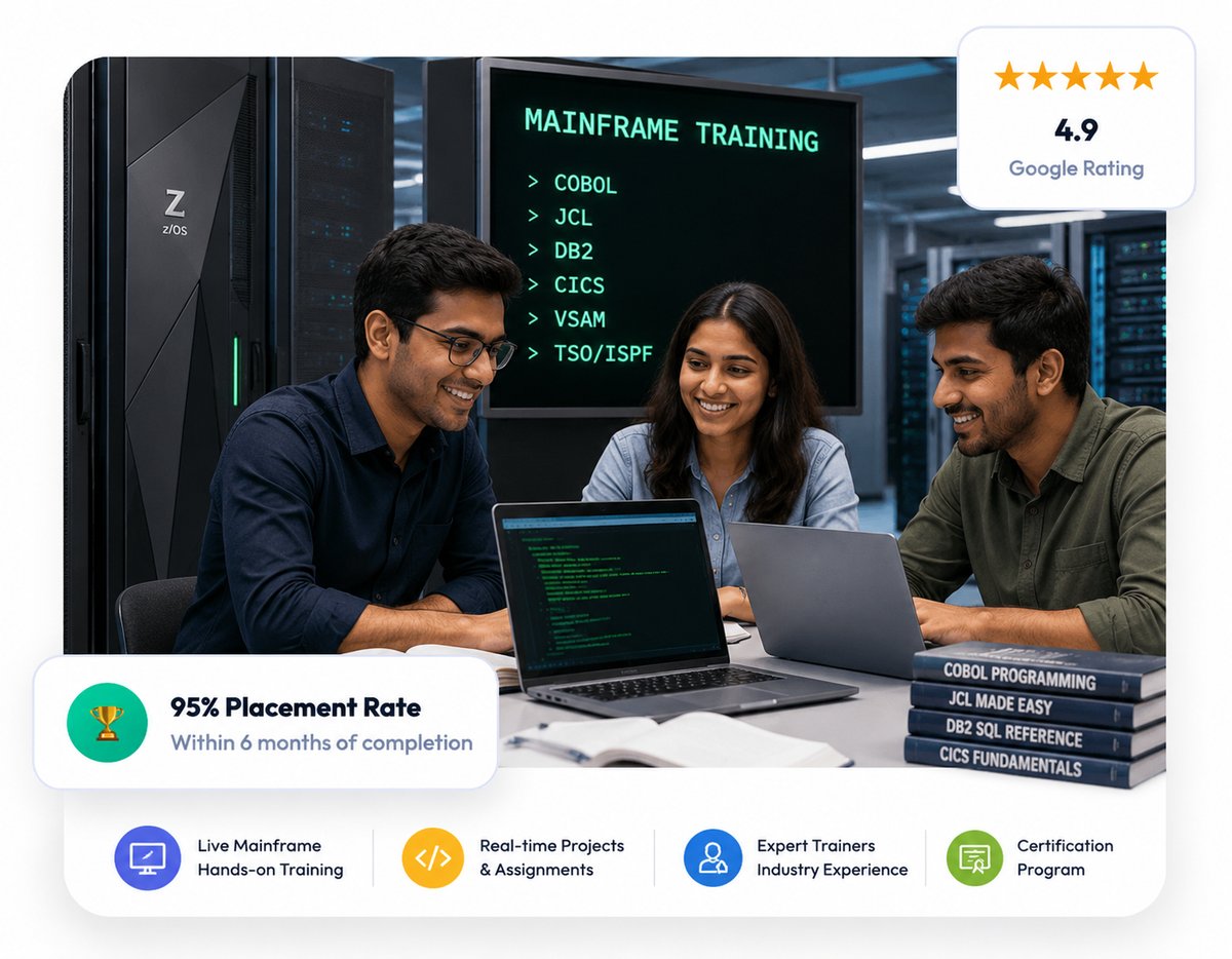 Ez-Learn Mainframe Training — 4.9 Google rating, 95% placement